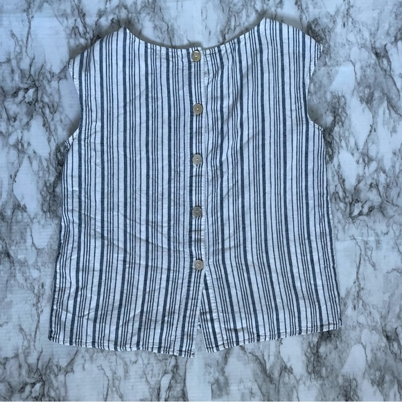 Max Studio | blue white striped cotton linen blend sleeveless top Size large - Picture 4 of 8